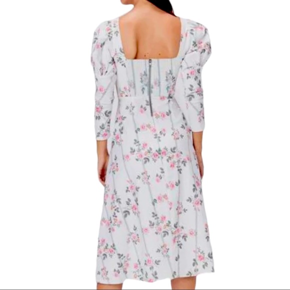 For Love & Lemons x Free People XS 0/2 Ivory Pink Floral Stripe Puff Sleeve Midi - Picture 2 of 15
